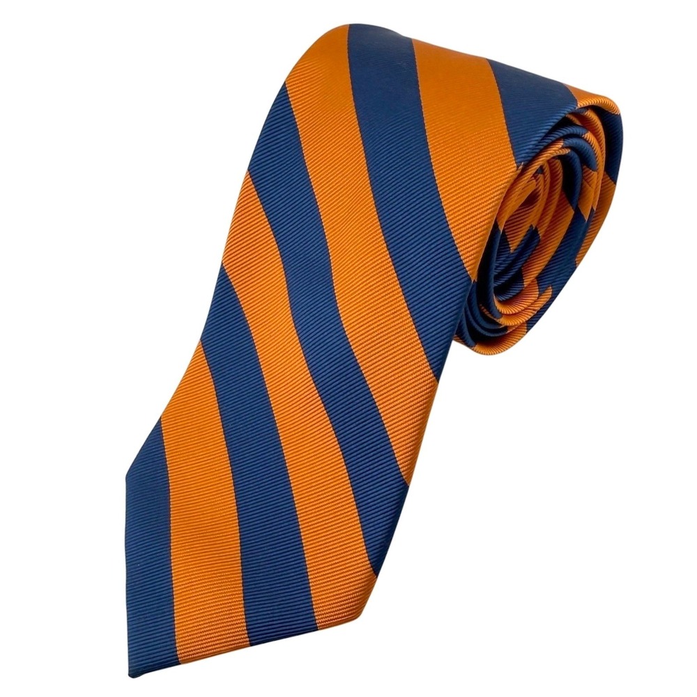 Jos A Bank Executive Silk Tie Orange Navy Repp Stripe Long Preppy Ivy Trad